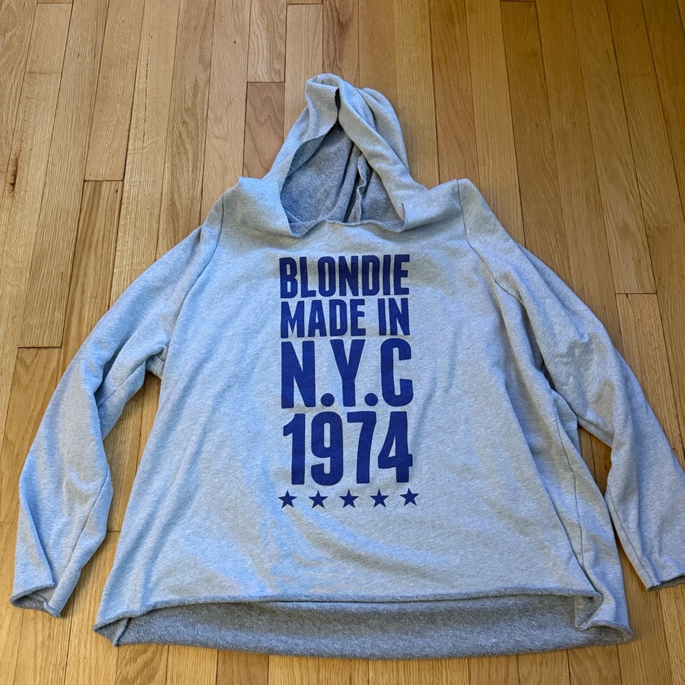 Grey Hoodie with Blue 'BLONDIE MADE IN N.Y.C 1974' Graphic